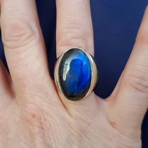 New Men's Labradorite 925 Silver Ring.